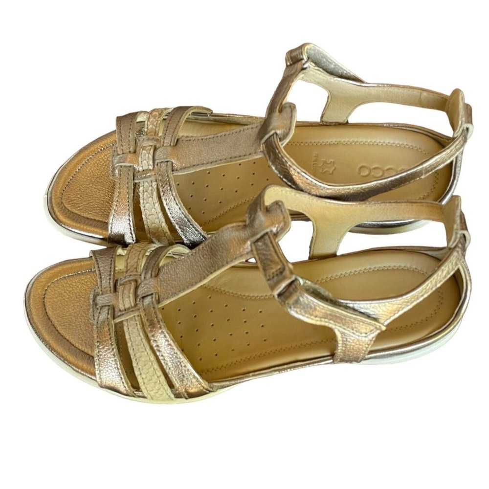 Ecco  Womens T Strap Sandal Size 10 US Strappy Flat  Hook n Loop Strap NIB 41 EU